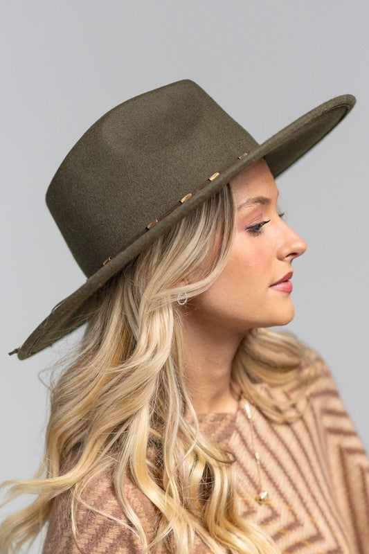 DELICATE TRIM WOOL PANAMA HAT - OLIVE