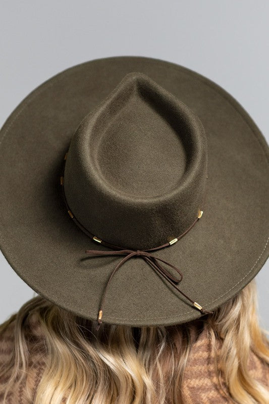 DELICATE TRIM WOOL PANAMA HAT - OLIVE