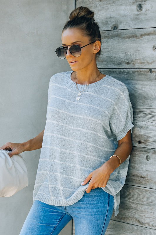 STRIPED SWEATER TOP - SAGE
