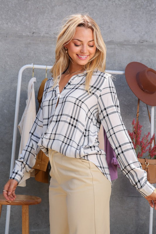 BUTTON DOWN PLAID TOP