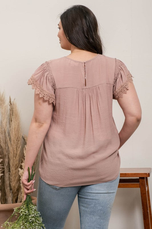 ROUND NECK LACE TOP  S - 3X