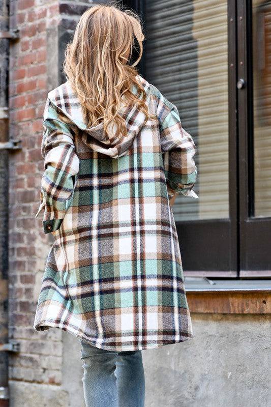 PLAID DRAWSTRING HOOD JACKET IN 2 COLORS