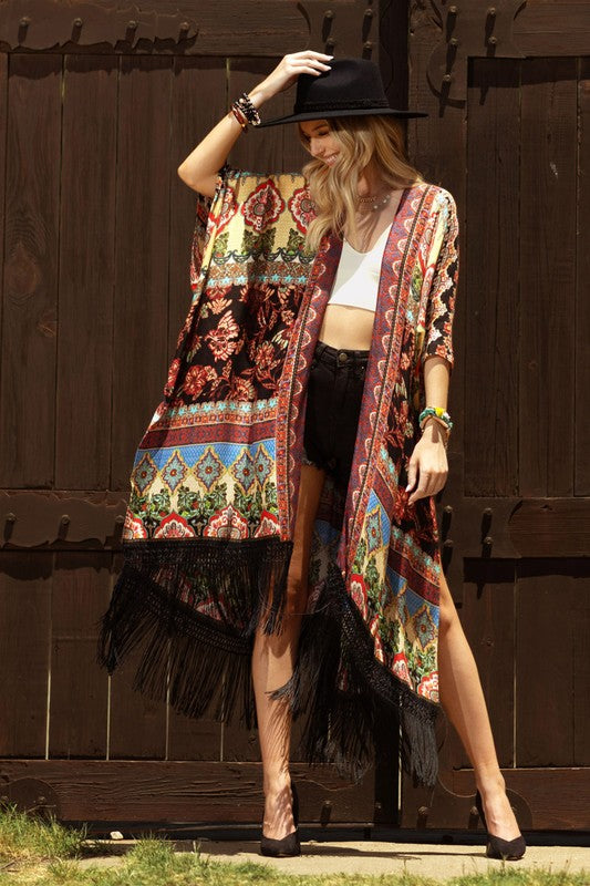 GALLIA FLORAL KIMONO - BLACK