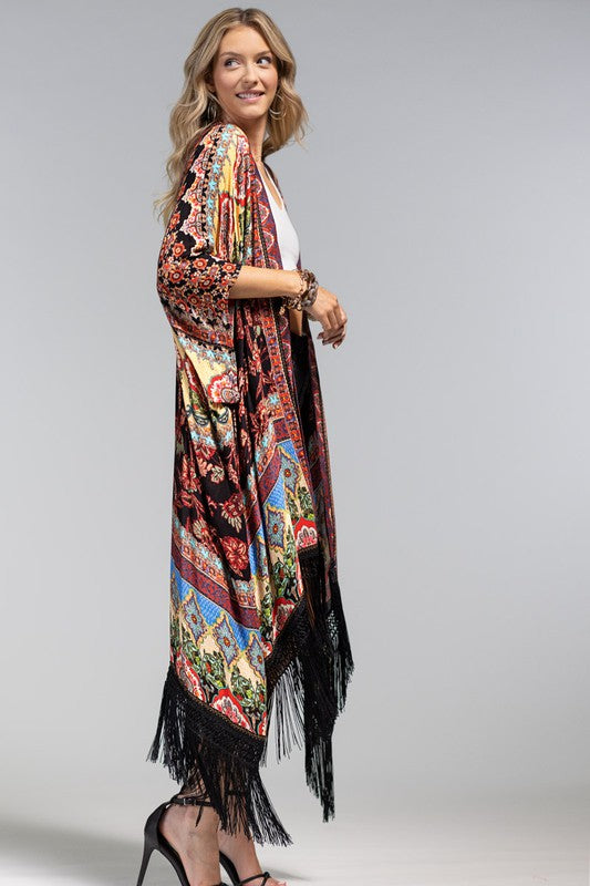 GALLIA FLORAL KIMONO - BLACK