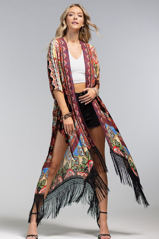 GALLIA FLORAL KIMONO - BLACK