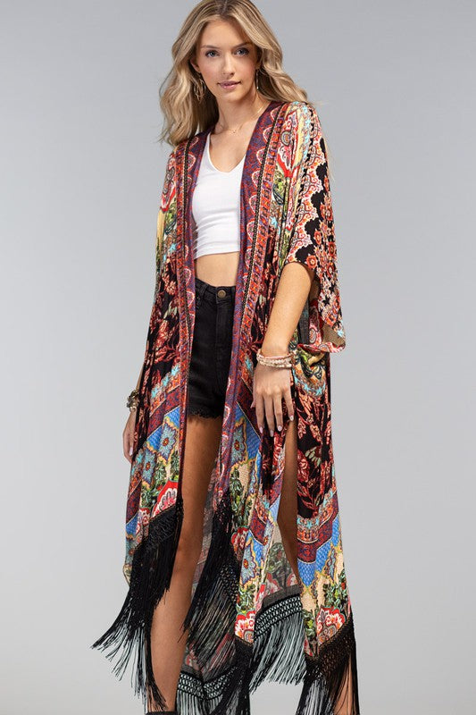 GALLIA FLORAL KIMONO - BLACK