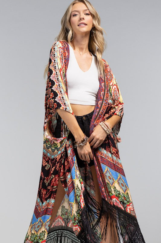 GALLIA FLORAL KIMONO - BLACK