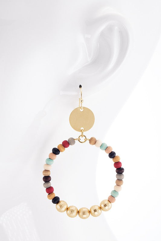 WOOD BEADED DROP EARRING