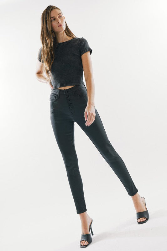 HIGH RISE COATED ANKLE SKINNY