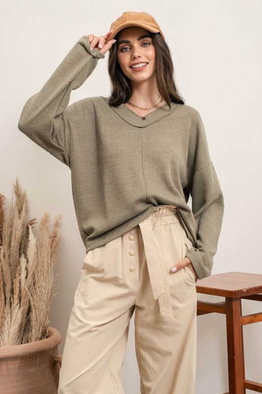 SAGE RIBBED PULLOVER