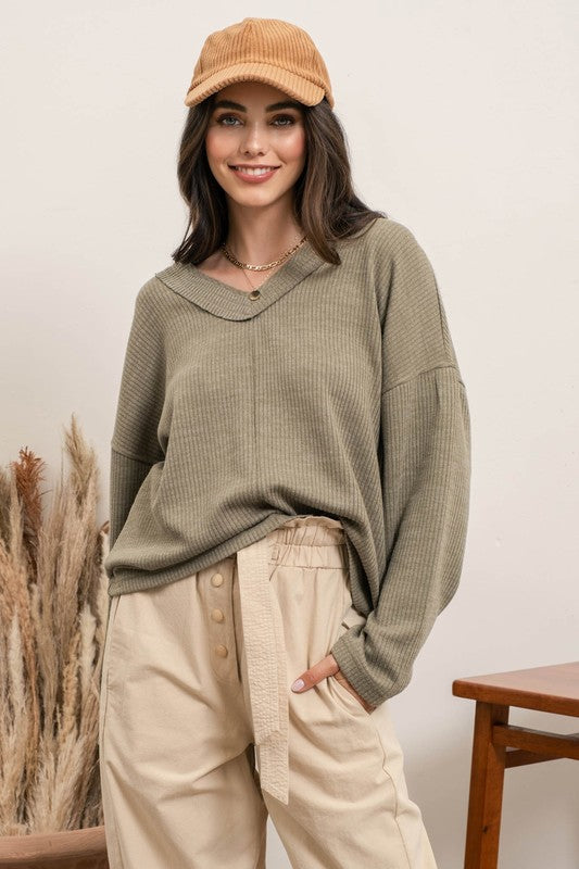 SAGE RIBBED PULLOVER