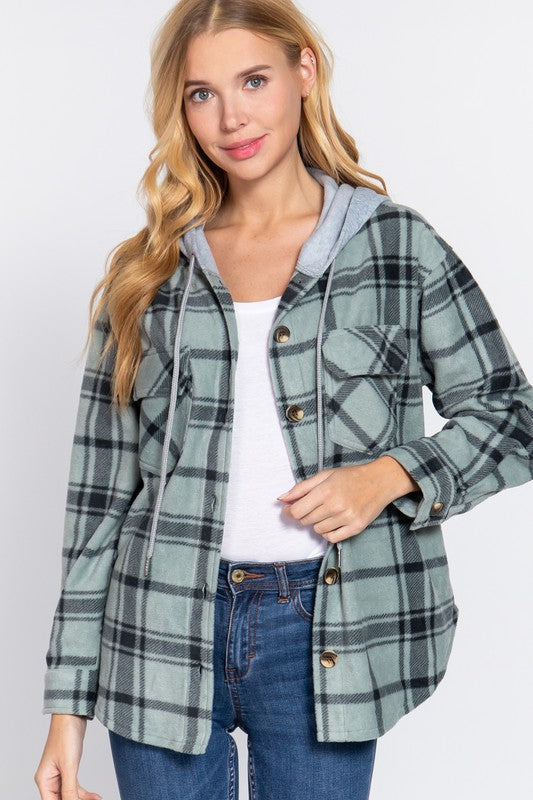 PLAID BUTTON DOWN HOODIE