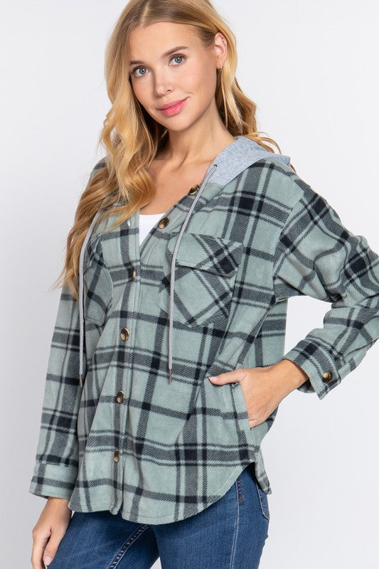 PLAID BUTTON DOWN HOODIE