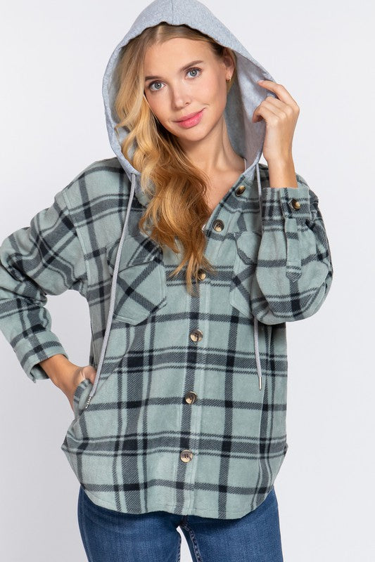 PLAID BUTTON DOWN HOODIE