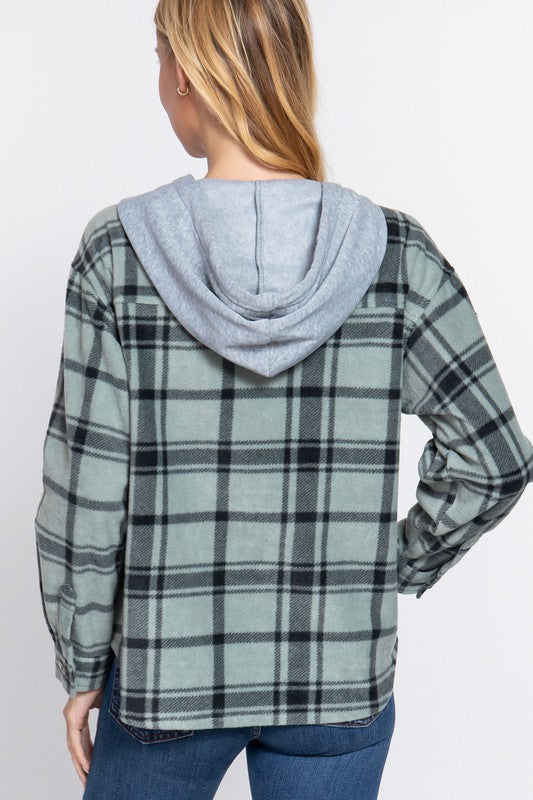 PLAID BUTTON DOWN HOODIE