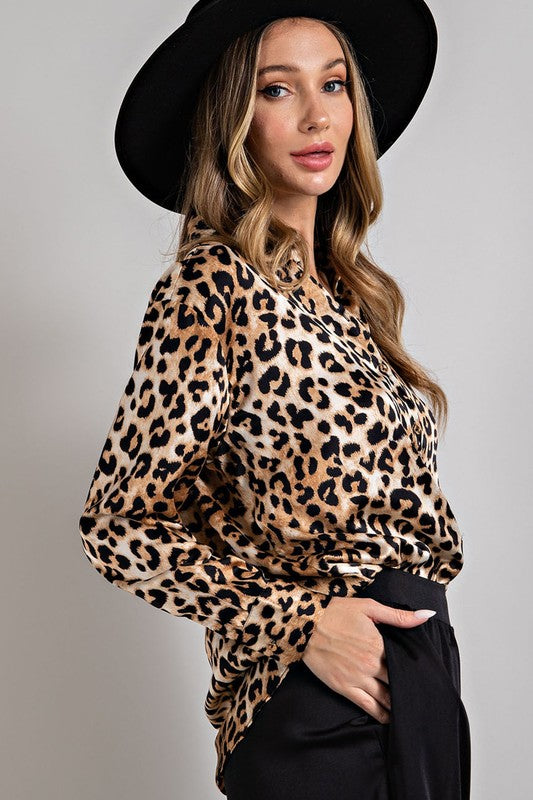 LEOPARD BUTTON FRONT BLOUSE