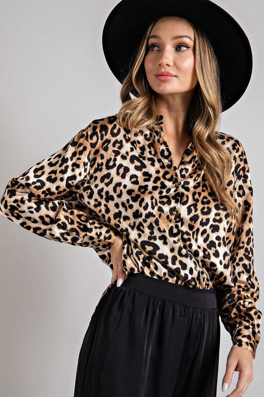 LEOPARD BUTTON FRONT BLOUSE