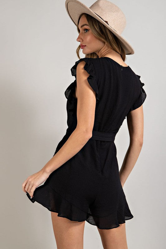 RUFFLED WAIST TIE ROMPER