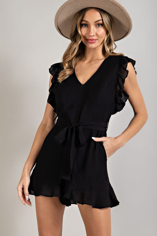 RUFFLED WAIST TIE ROMPER