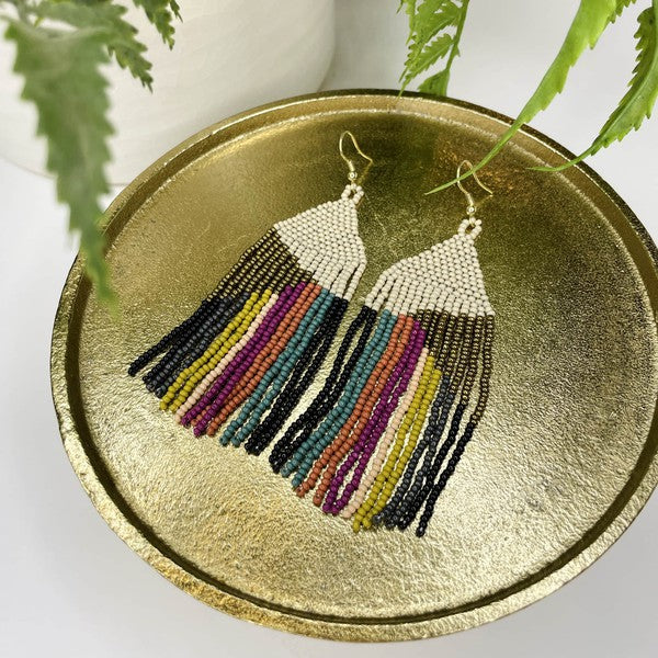 GOLDIE GIRL SEED BEAD FRINGE BOHO EARRINGS