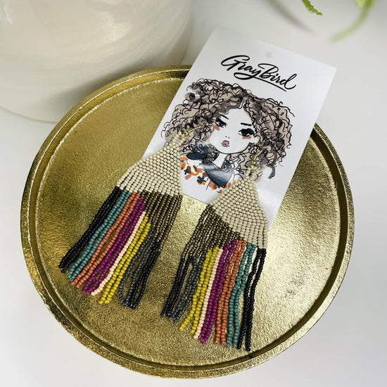 GOLDIE GIRL SEED BEAD FRINGE BOHO EARRINGS