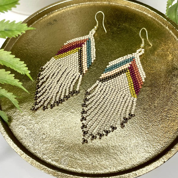 LOTTIE CHEVRON SEED BEAD FRINGE BOHO EARRINGS