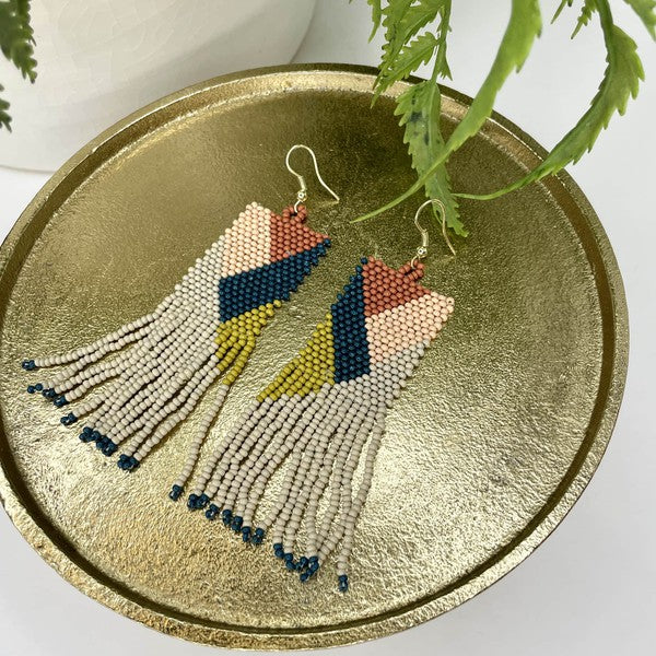 TERRACOTTA & MUSTARD SEED BEAD FRINGE EARRINGS