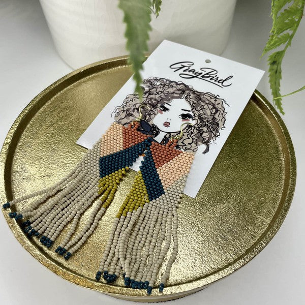 TERRACOTTA & MUSTARD SEED BEAD FRINGE EARRINGS