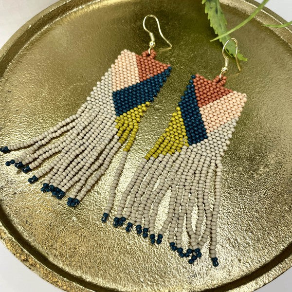 TERRACOTTA & MUSTARD SEED BEAD FRINGE EARRINGS