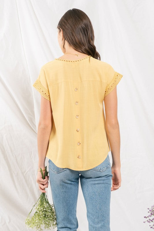 LACE TRIM WOVEN TOP - DUSTY YELLOW