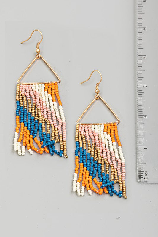 TRIANGLE BEADED FRINGE EARRINGS