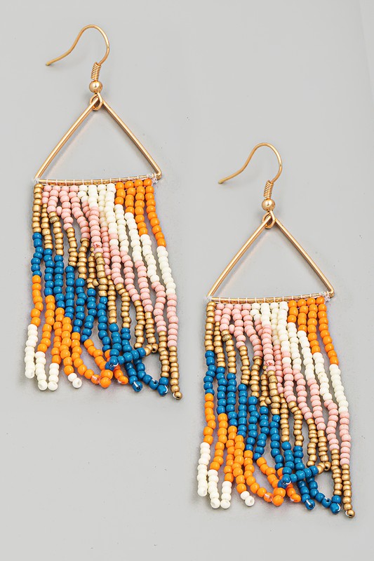 TRIANGLE BEADED FRINGE EARRINGS