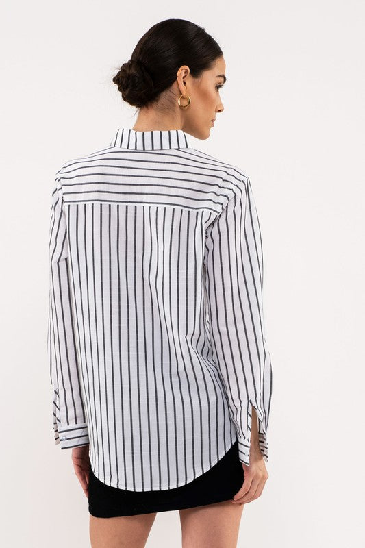 UNICOLOR STRIPED BUTTON DOWN TOP