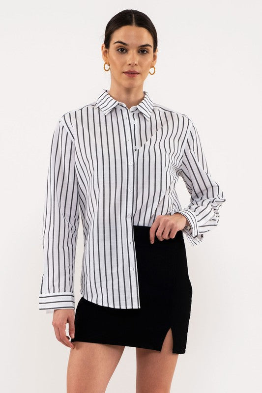 UNICOLOR STRIPED BUTTON DOWN TOP