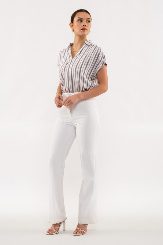 STRIPED SHORT SLEEVE BUTTON UP - S -3X