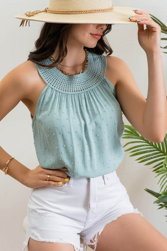 CLIP DOT HALTER TOP - DUSTY MINT