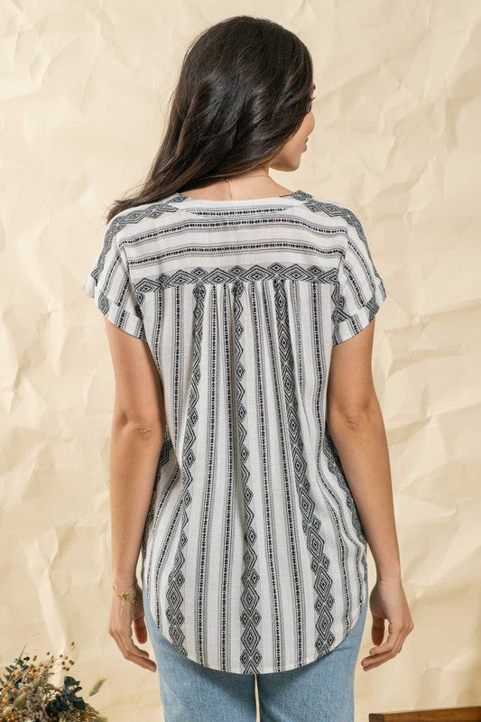 GEOMETRIC PATTERN WOVEN TOP - IVORY