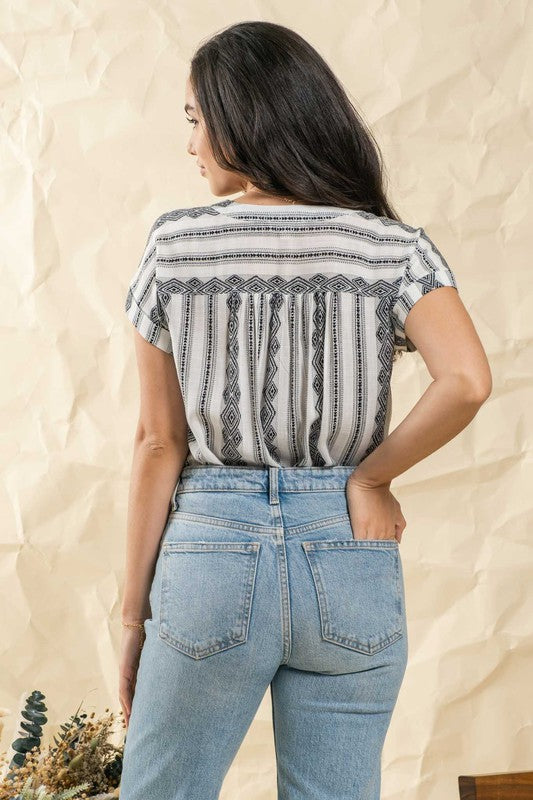 GEOMETRIC PATTERN WOVEN TOP - IVORY