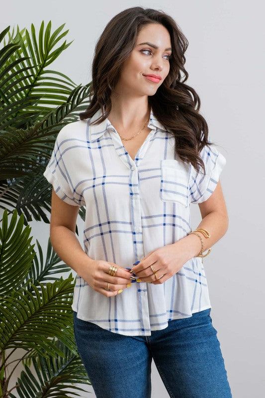 2 RESTOCK | PLAID SHORT SLEEVE WOVEN TOP