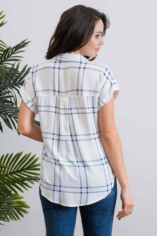 2 RESTOCK | PLAID SHORT SLEEVE WOVEN TOP