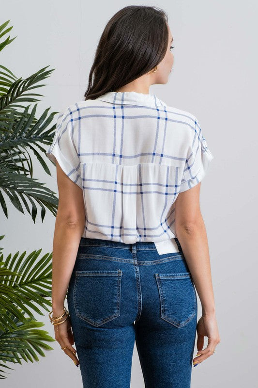 2 RESTOCK | PLAID SHORT SLEEVE WOVEN TOP