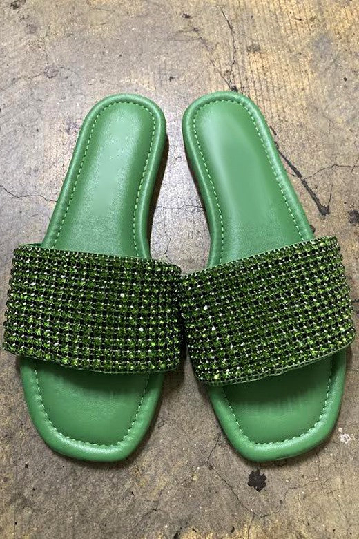 SPARKLY RHINESTONE ONE STRAP SANDALS