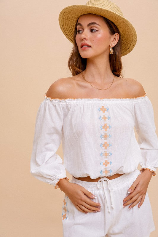 EMBROIDERED OFF THE SHOULDER BLOUSE