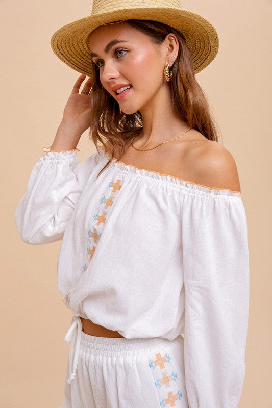 EMBROIDERED OFF THE SHOULDER BLOUSE