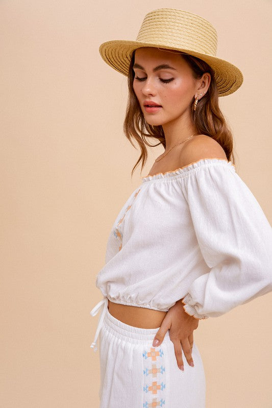 EMBROIDERED OFF THE SHOULDER BLOUSE