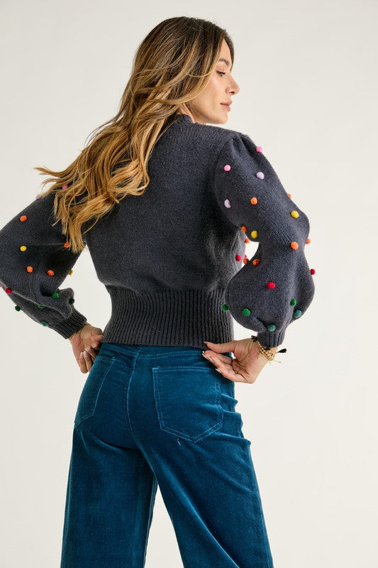 RAINOW POMPOM MOCK NECK SWEATER