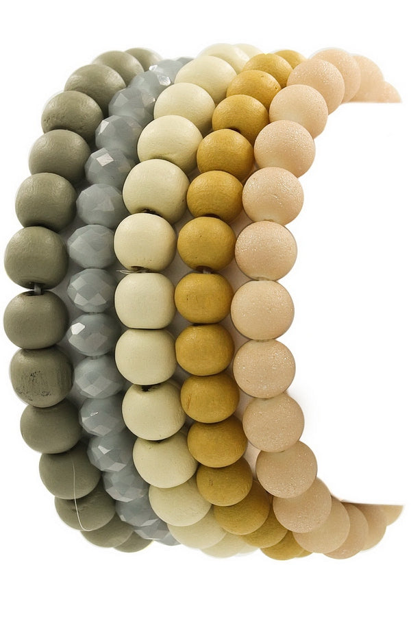 Multe Colored Wood Bead Bracelet Set