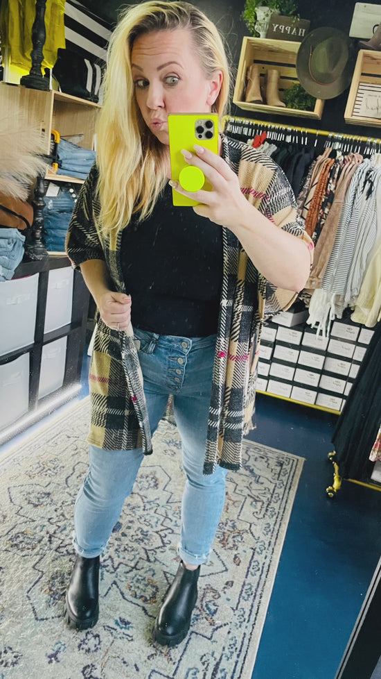 PLAID OPEN FRONT CARDIGAN