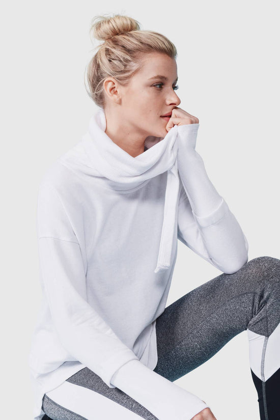 White Mineral Wash Cowl Neck Pullover