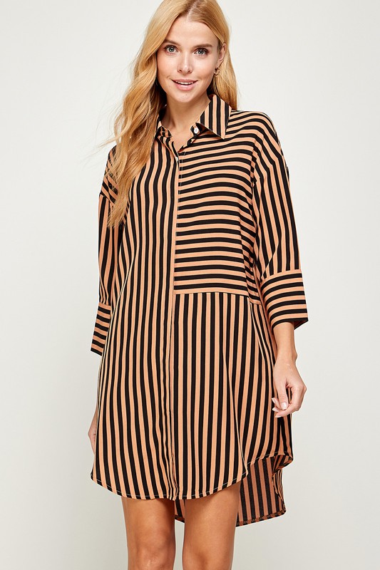 STRIPED CURVED HEM DRESS - BLACK & WHITE